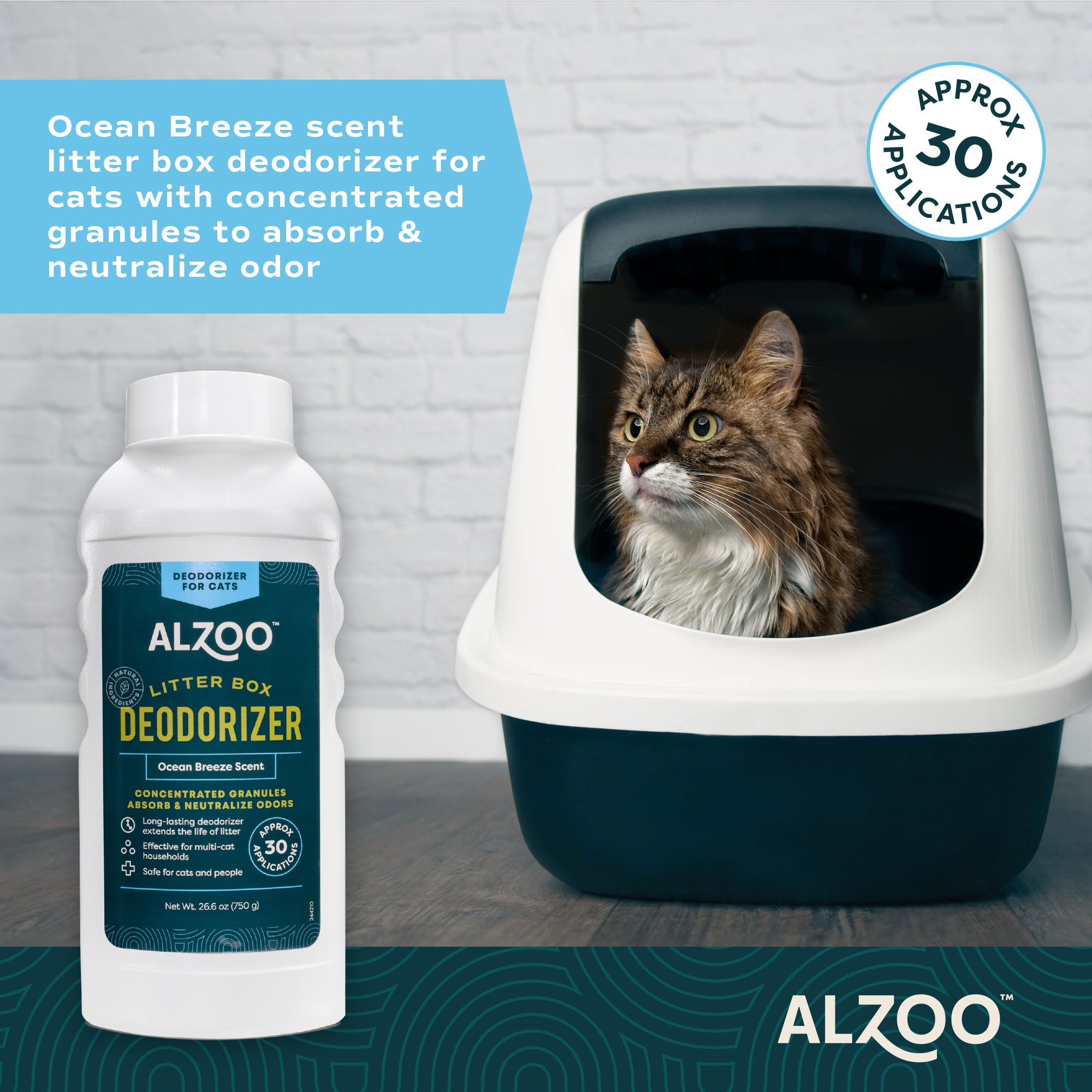 ALZOO Litter Box Deodorizer for Cats - Ocean Breeze 26oz.
