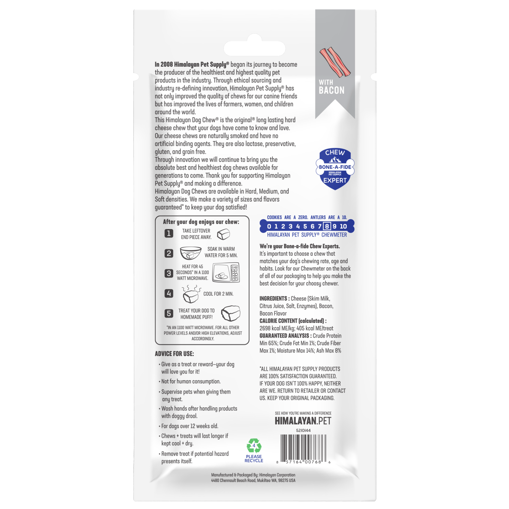 Himalayan Pet Supply Dog Chew Bacon Flavor - Extra Large - Grey