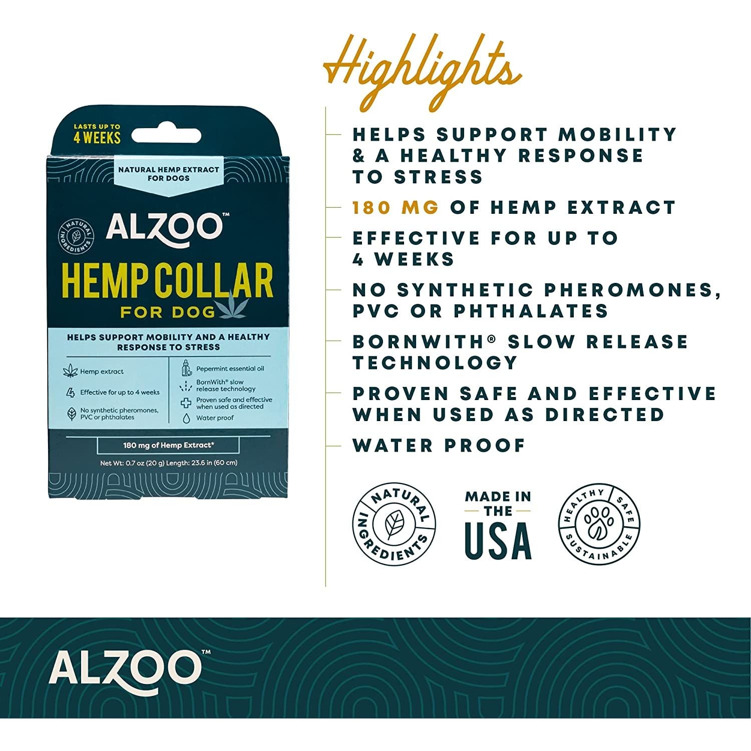 ALZOO Hemp Dog Collar | Sustainably and Safely Helps to Support Your Pet's Mobility