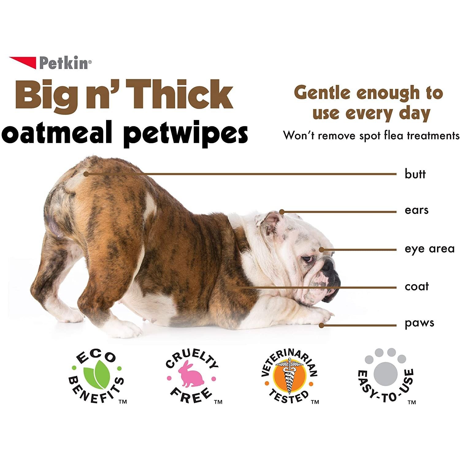 Petkin Big N' Thick Extra Large Oatmeal Pet Wipes 100 Count