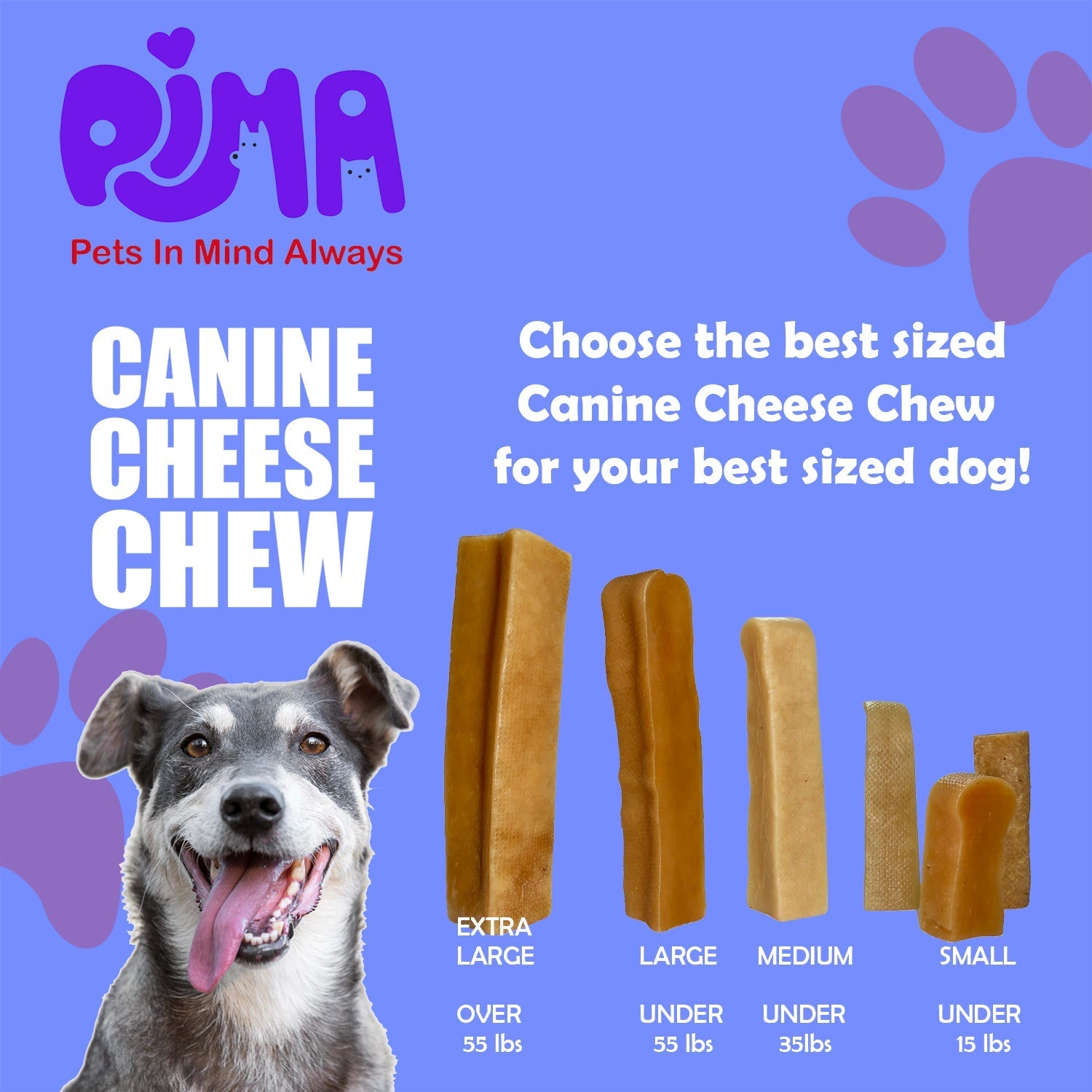 PIMA Canine Cheese Chew for Dogs 65 lbs or Smaller - 3 Chews Mixed Large - 9.9 oz.