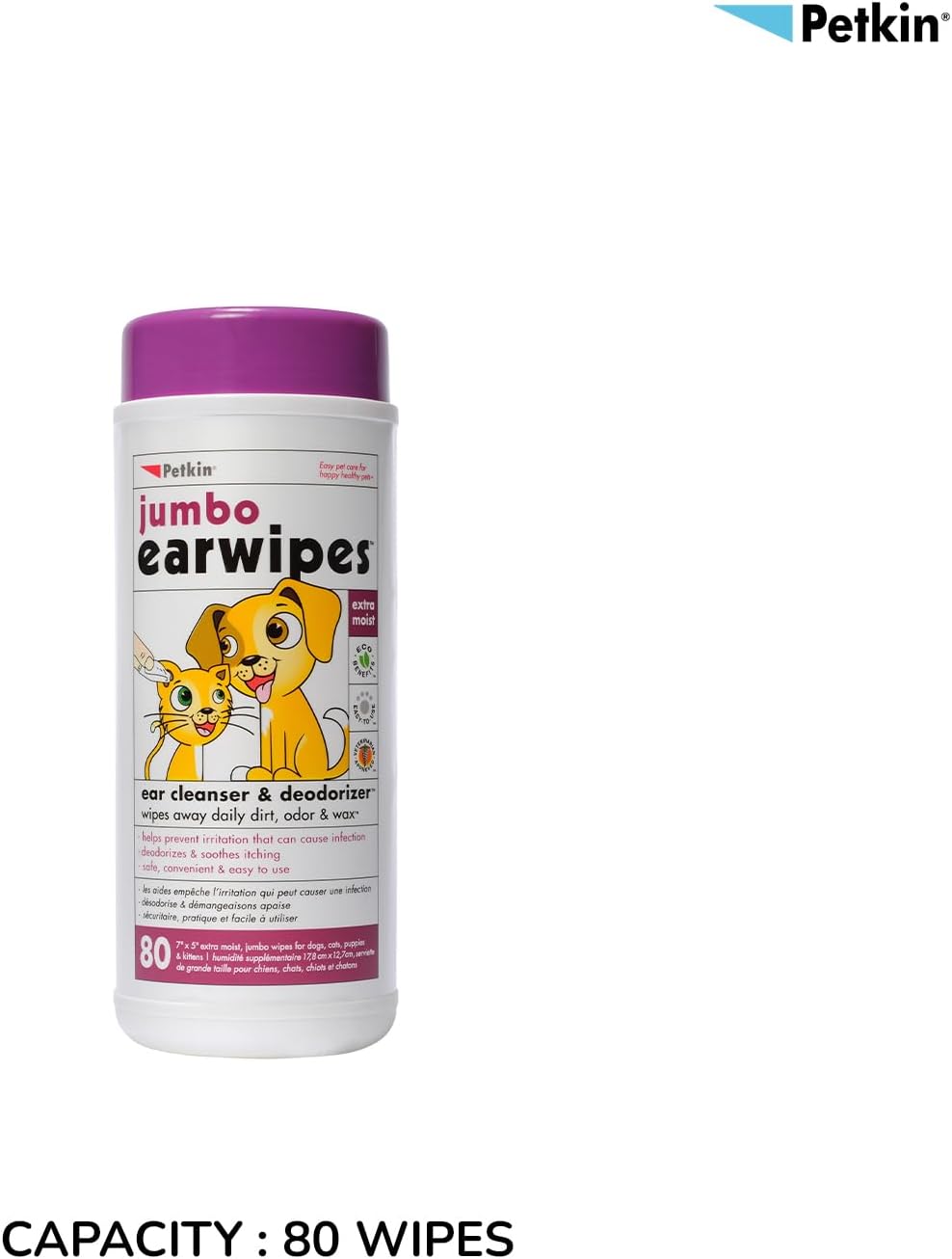 Petkin Jumbo Pet Ear Wipes for Dogs & Cats (80 Count)