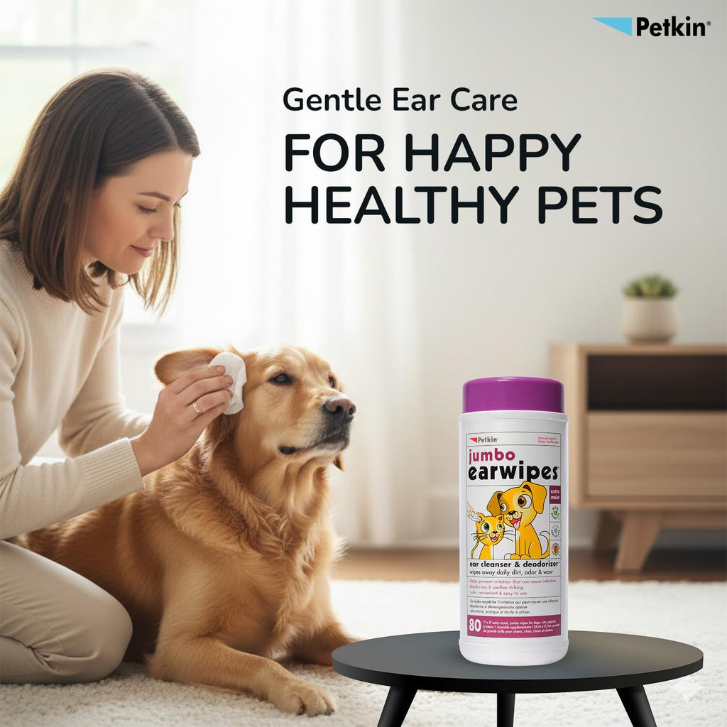 Petkin Jumbo Pet Ear Wipes for Dogs & Cats (80 Count)