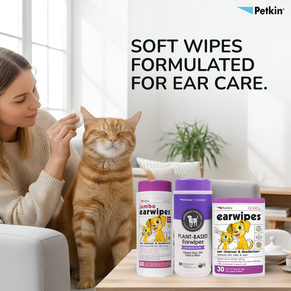 Petkin Jumbo Pet Ear Wipes for Dogs & Cats (80 Count)
