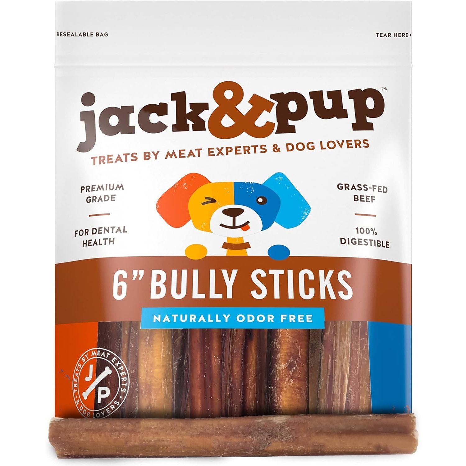 Jack & Pup 6 inch Thick Bully Sticks (5 Pack)