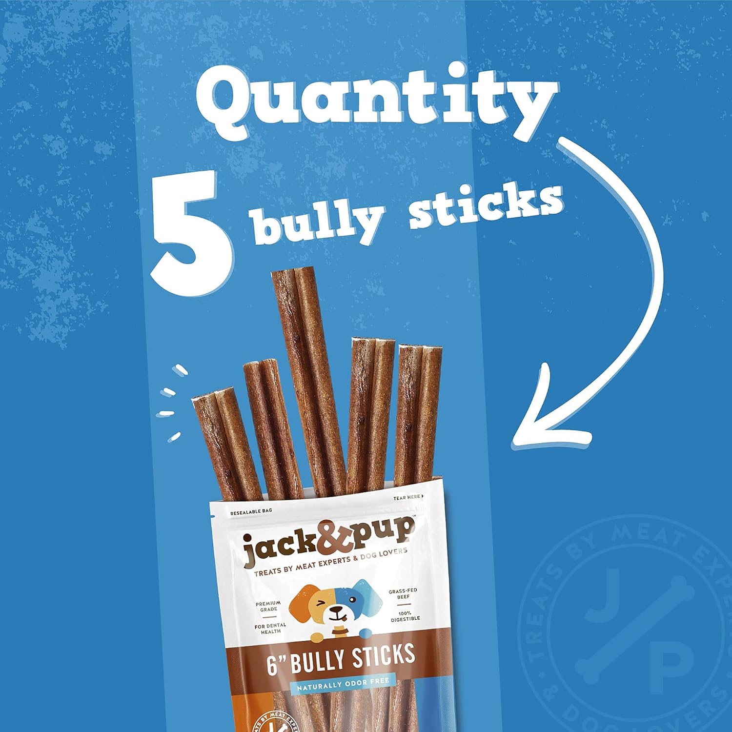 Jack & Pup 6 inch Thick Bully Sticks (5 Pack)