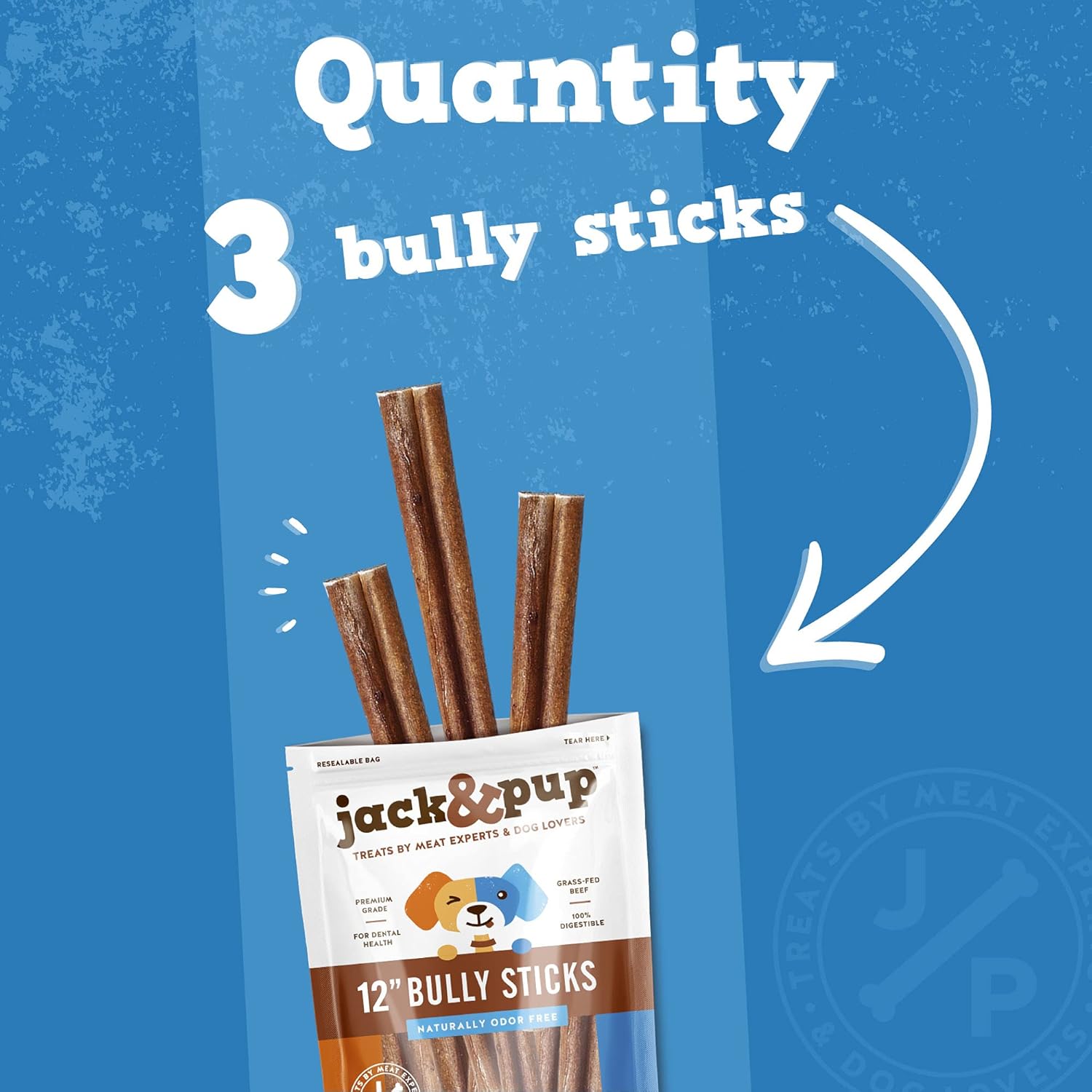Jack & Pup 12 inch Thick Bully Sticks (3 Pack)
