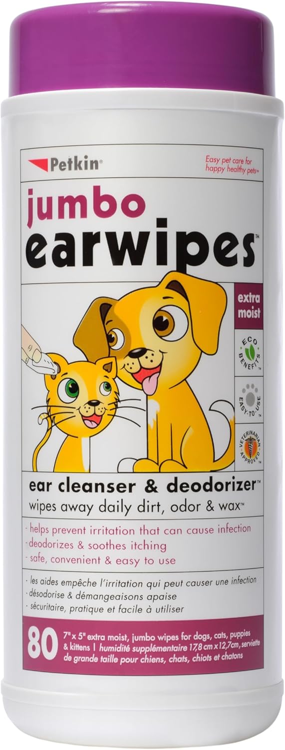 Petkin Jumbo Pet Ear Wipes for Dogs & Cats (80 Count)