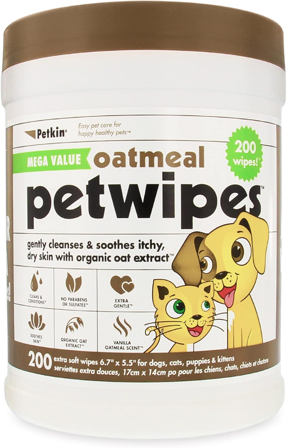 Petkin Mega Value Oatmeal Wipes (200 Count)