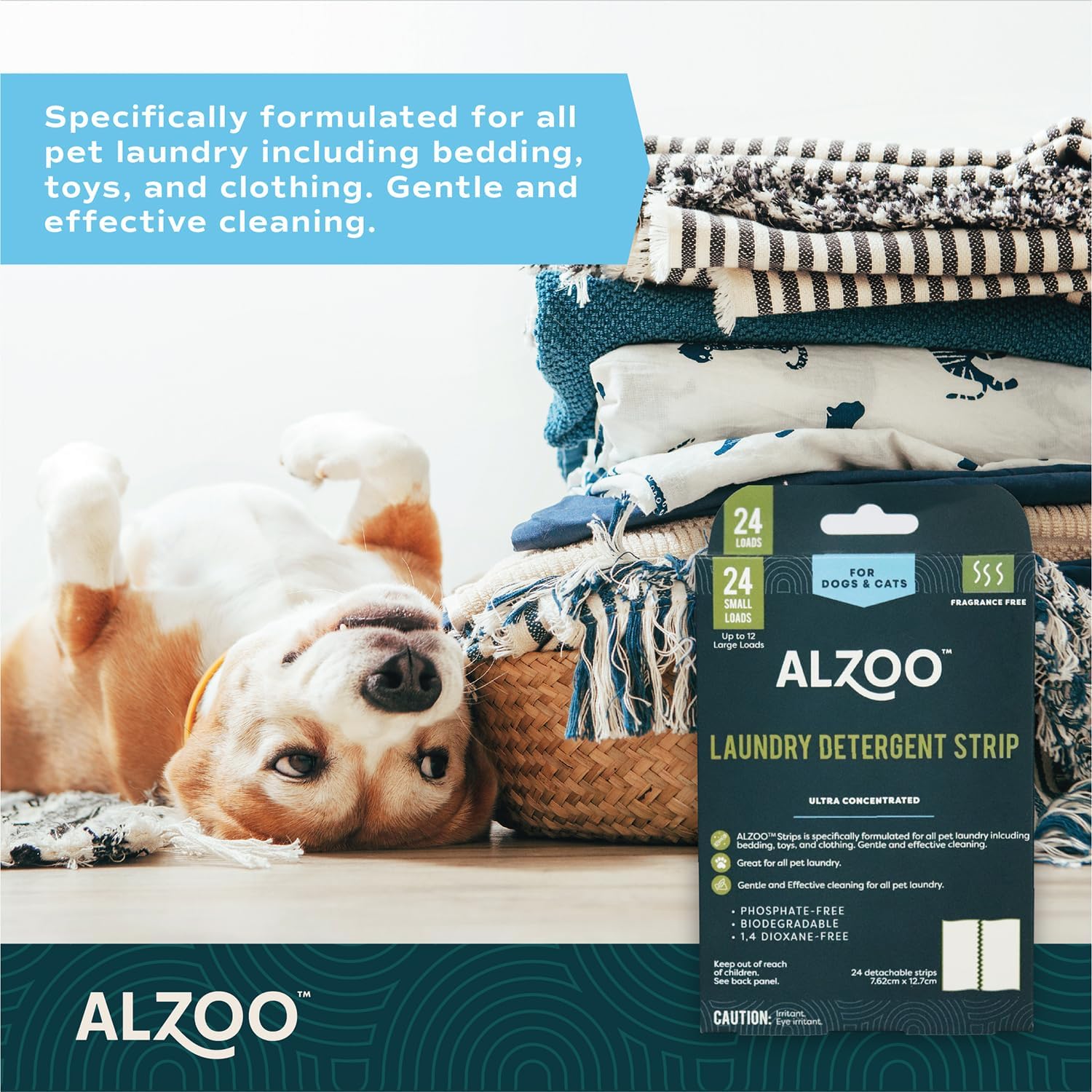 ALZOO Laundry Detergent Strips For Pet Laundry, 12 Sheets