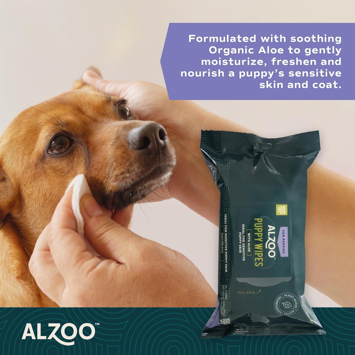 ALZOO Plant-Based Grooming Wipes for Puppies