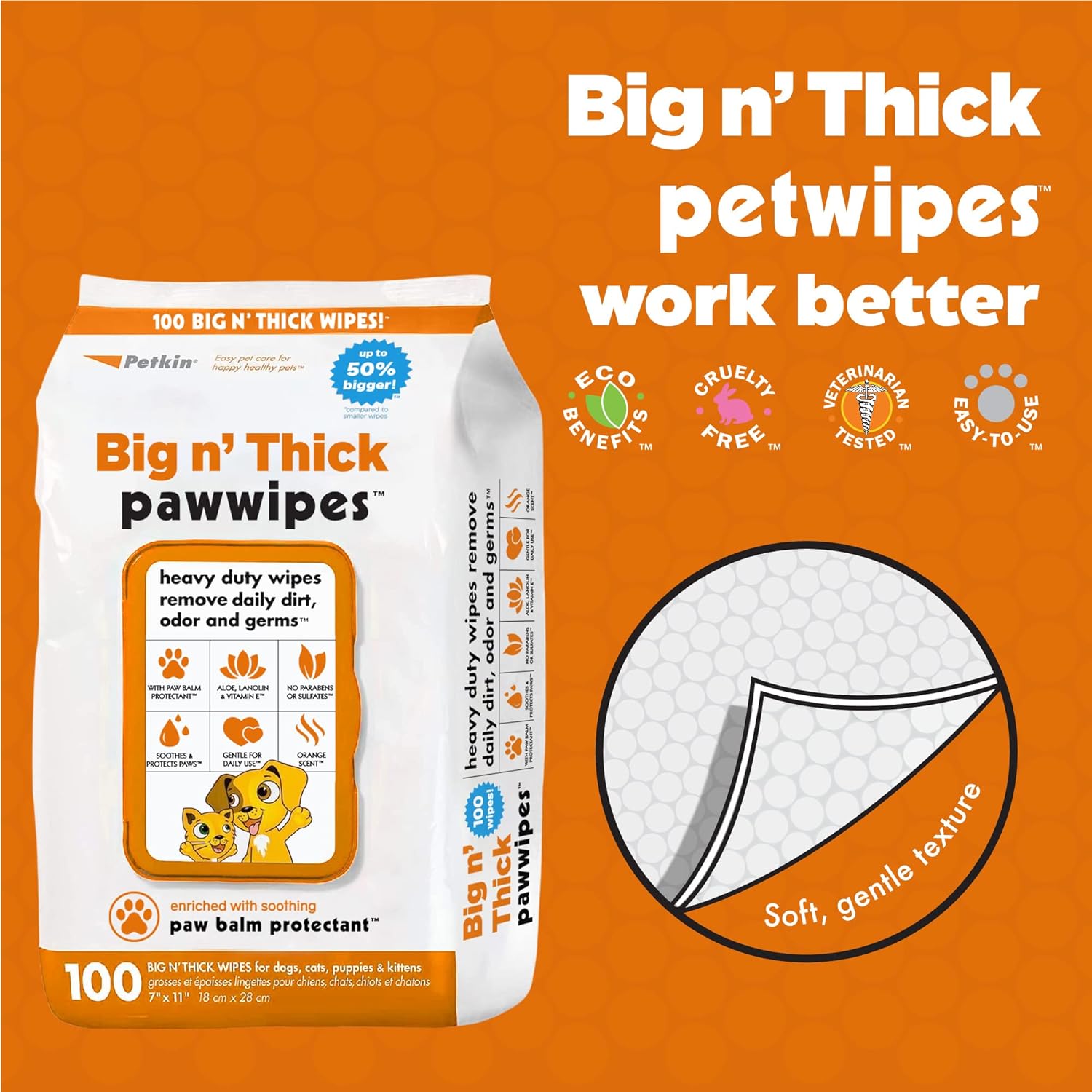 Petkin Big N' Thick Paw Wipes for Dogs 100 ct