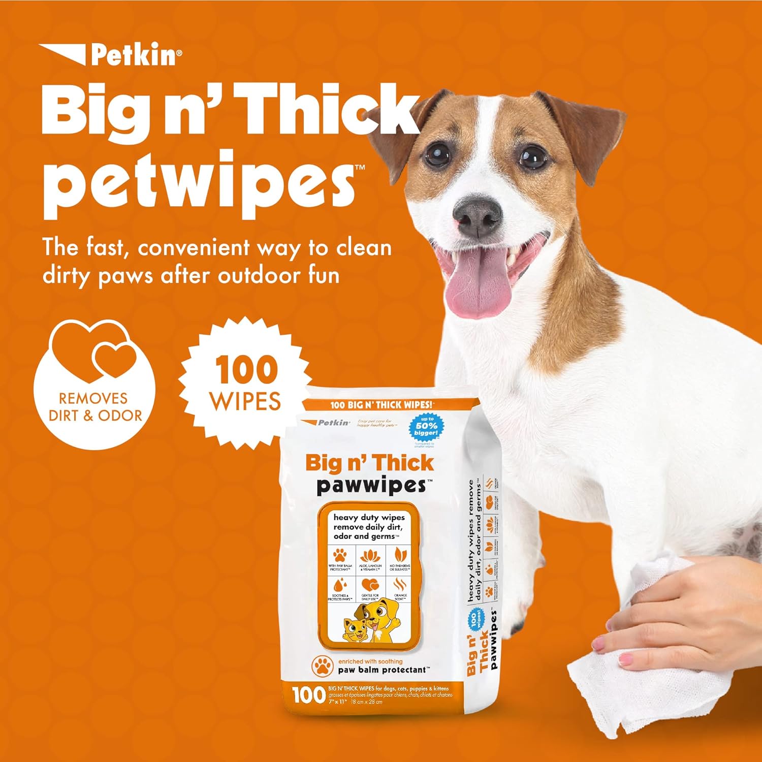 Petkin Big N' Thick Paw Wipes for Dogs 100 ct