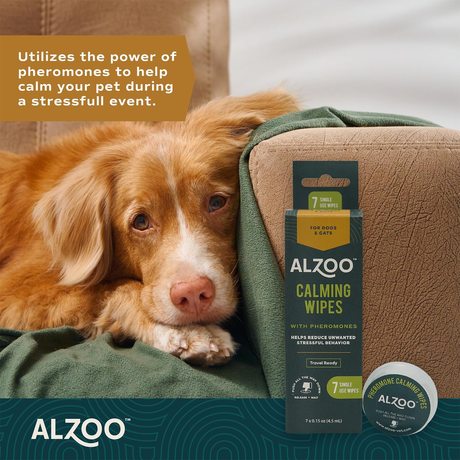 ALZOO On-the-Go Calming Wipes for Cats & Dogs with Pheromones