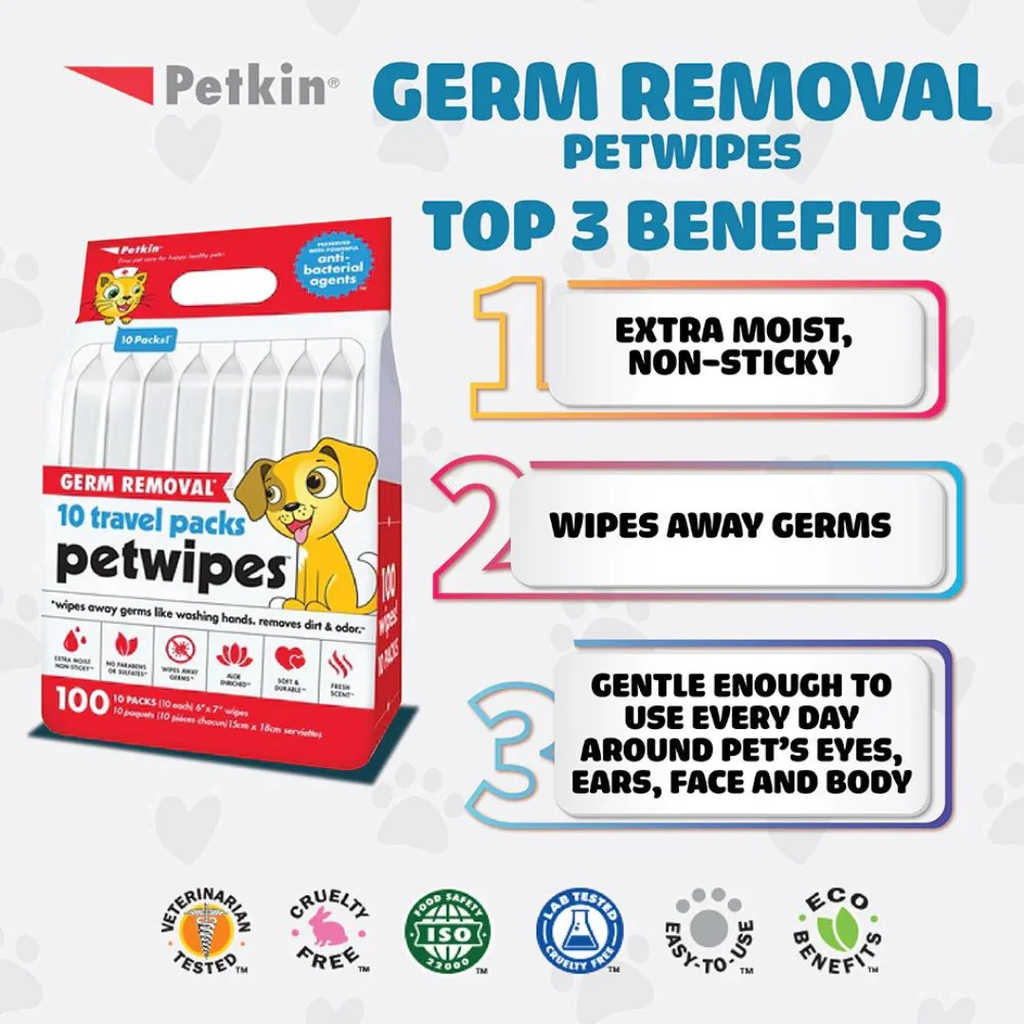 Petkin Germ Removal Travel Wipes 10 Pack