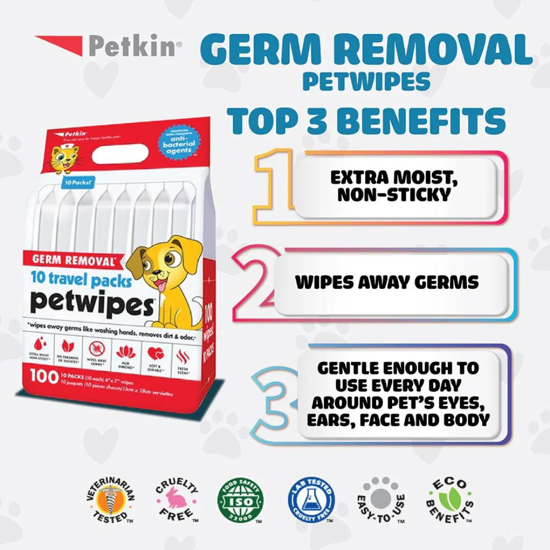 Petkin Germ Removal Travel Wipes 10 Pack