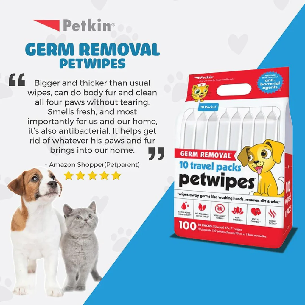Petkin Germ Removal Travel Wipes 10 Pack
