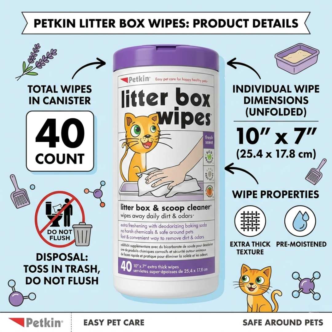 Petkin Litter Box Wipes for Cats — 40 Count