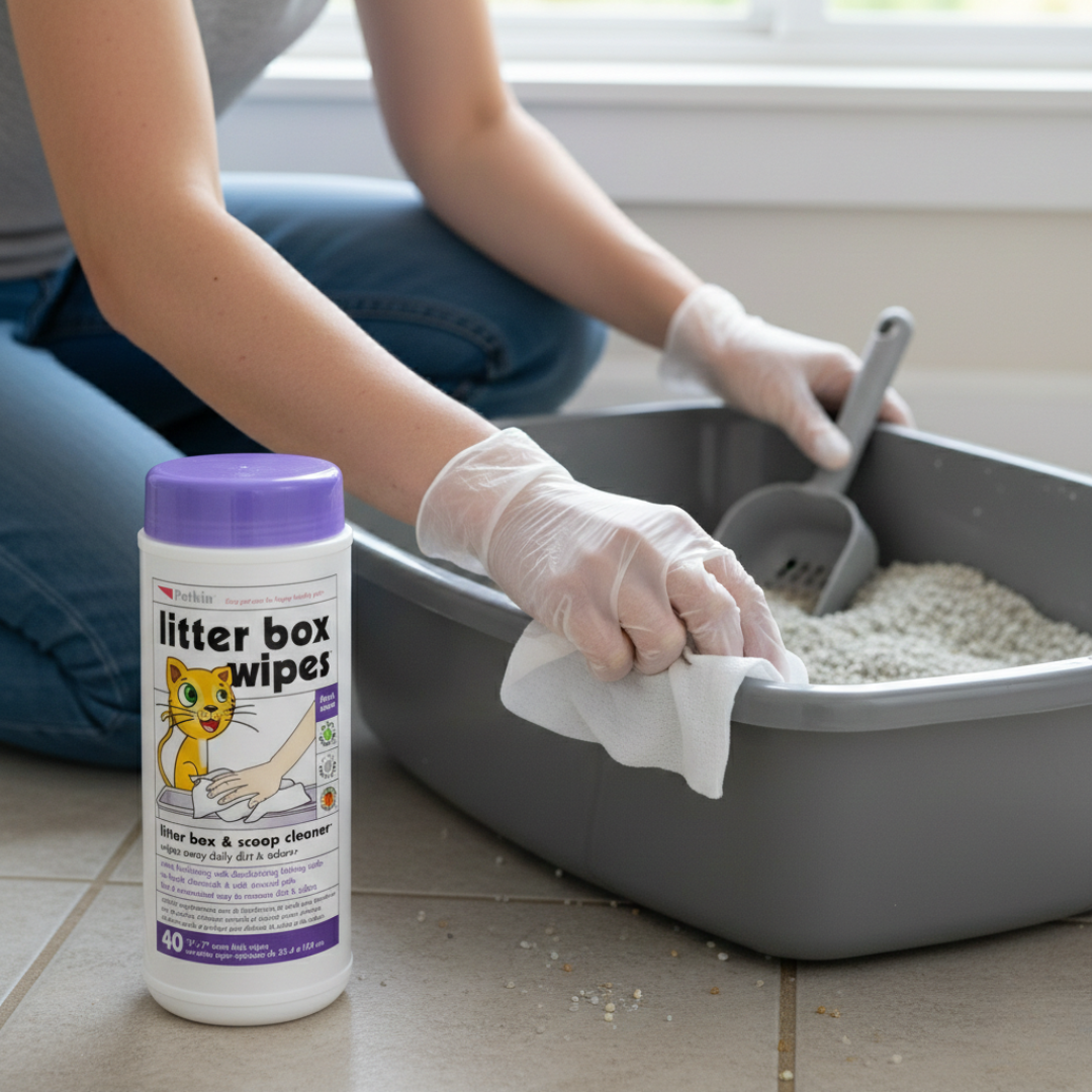 Petkin Litter Box Wipes for Cats — 40 Count