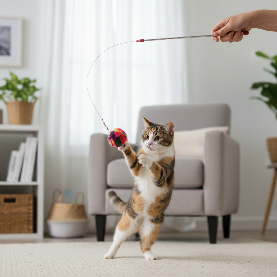 Go Cat Da Ball Stick/Wand Cat Toy with a Shiny Noisy Crinkle Ball