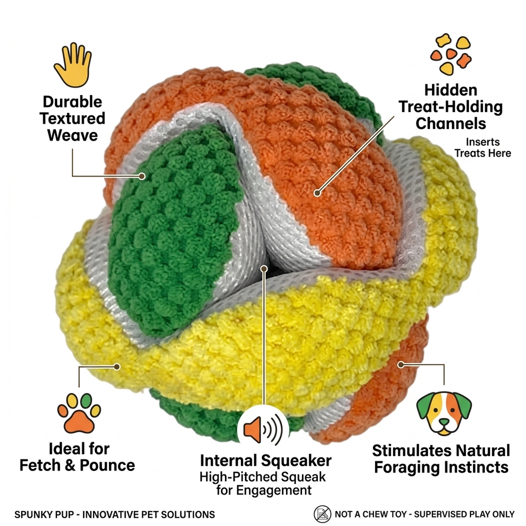 Spunky Pup The Tangle Stuffie — Interactive Treat-Dispensing Plush Dog Toy