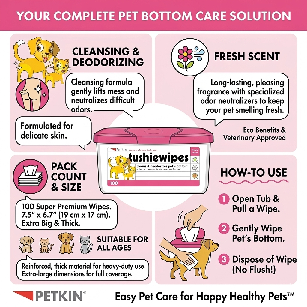 Petkin Tushie Wipes for Cats & Dogs – 100 Count