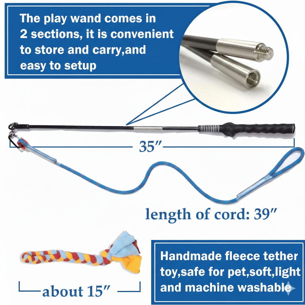 WOOZAPET Interactive Dog Flirt Pole Toy – Durable Outdoor Tug & Chase Wand with Fleece Rope Lure