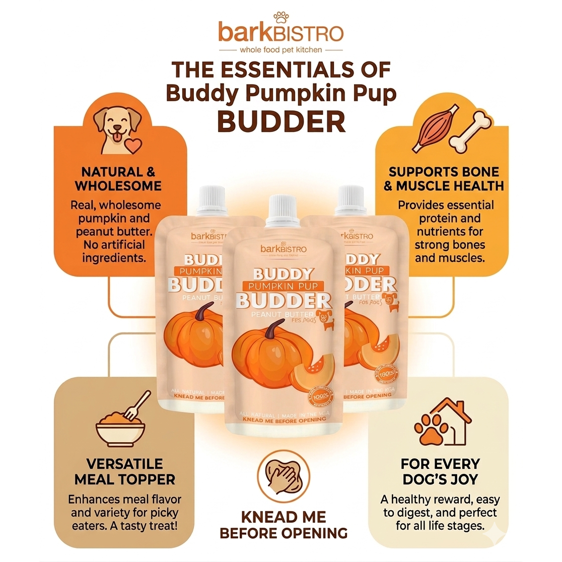 Bark Bistro Pumpkin Pup Buddy Budder Squeeze Packs — Trio, 3 x 4 oz