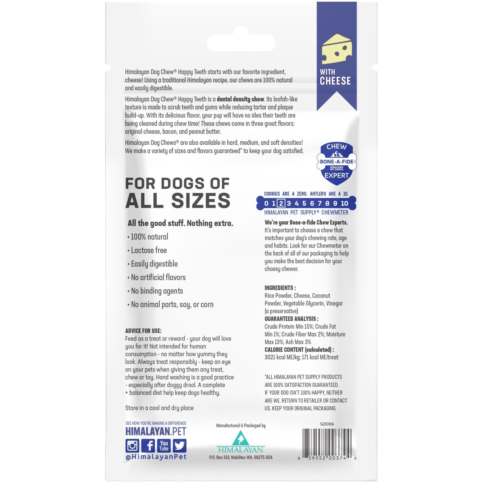 Himalayan Pet Supply Dental Dog Chew | Happy Teeth Natural Cheese Dog Chews