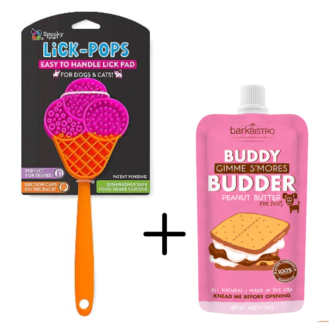 Bark Bistro Buddy Budder Squeeze Pack + Spunky Pup Lick-Pop Combo