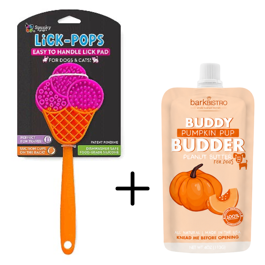 Bark Bistro Buddy Budder Squeeze Pack + Spunky Pup Lick-Pop Combo