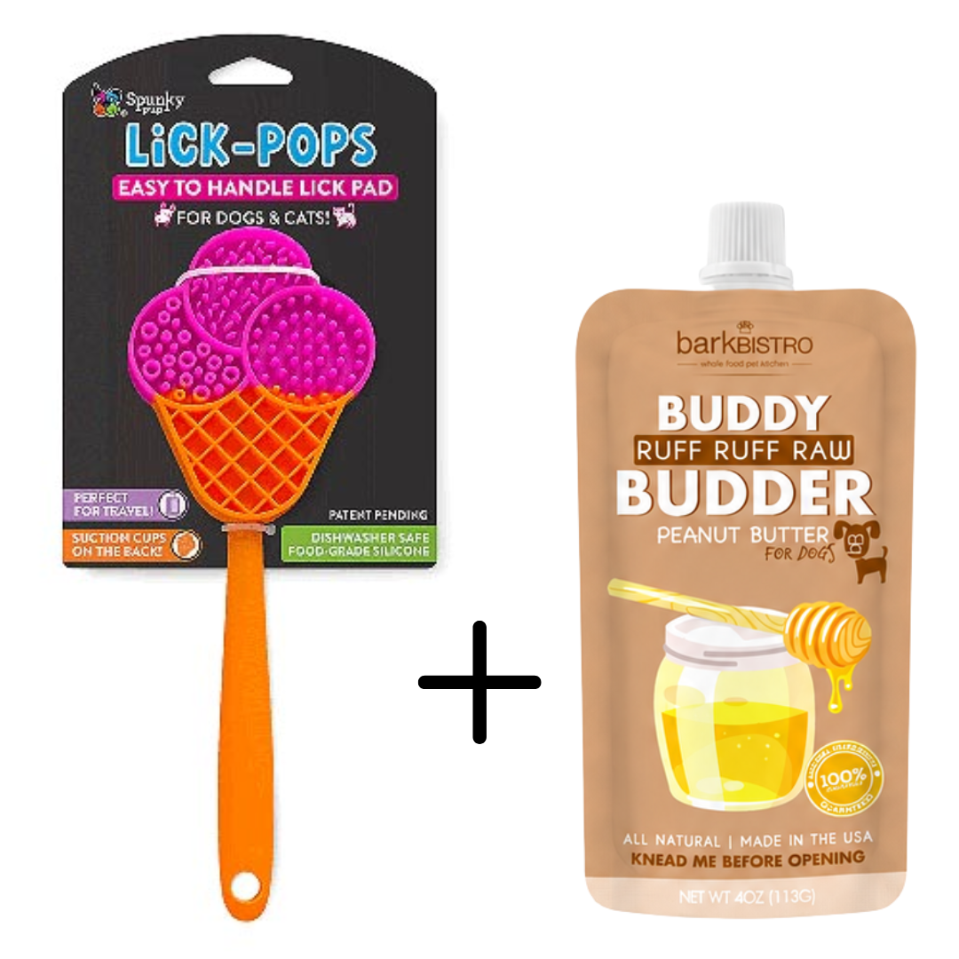 Bark Bistro Buddy Budder Squeeze Pack + Spunky Pup Lick-Pop Combo