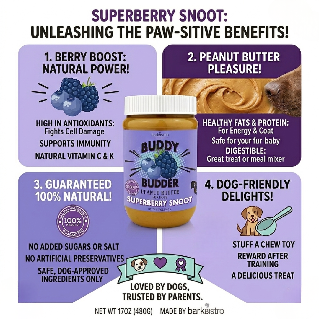 Bark Bistro Superberry Snoot Buddy Budder — 100% Natural Dog Peanut Butter, 17 oz