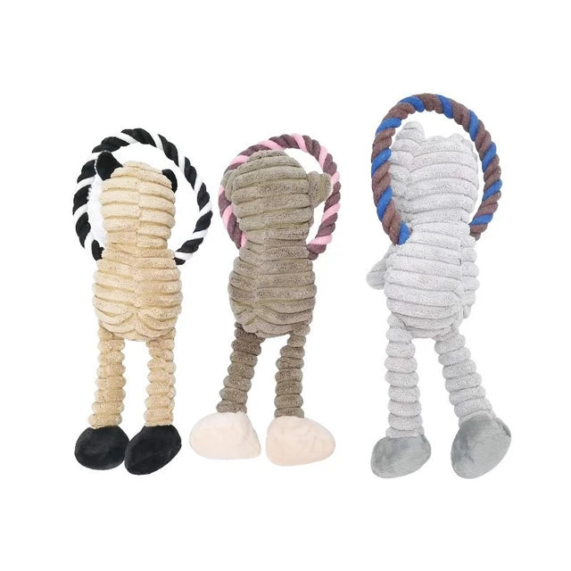 WOOZAPET Rope Dog Toy with Plush Animal & Squeaker