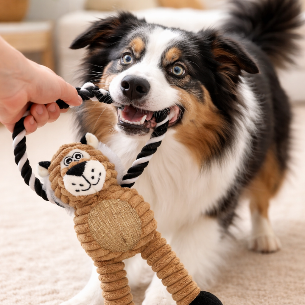 WOOZAPET Rope Dog Toy with Plush Animal & Squeaker