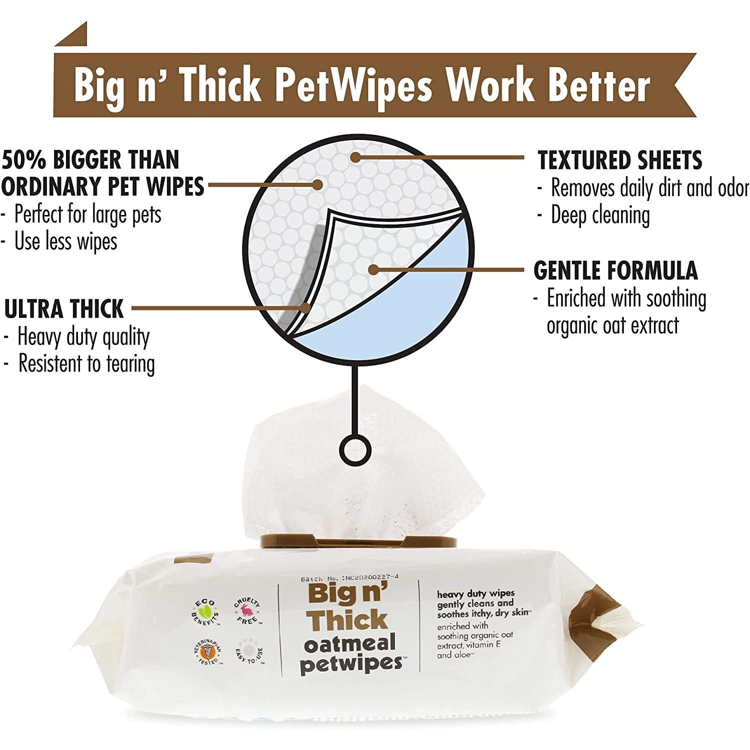 Petkin Big N' Thick Extra Large Oatmeal Pet Wipes 100 Count