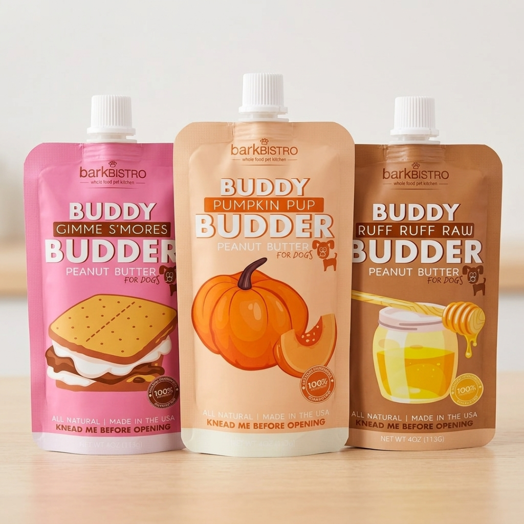 Bark Bistro Buddy Budder Squeeze Pack + Spunky Pup Lick-Pop Combo