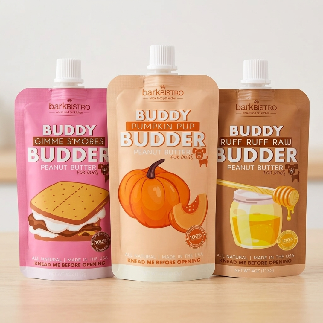 Bark Bistro Buddy Budder Squeeze Pack + Spunky Pup Lick-Pop Combo