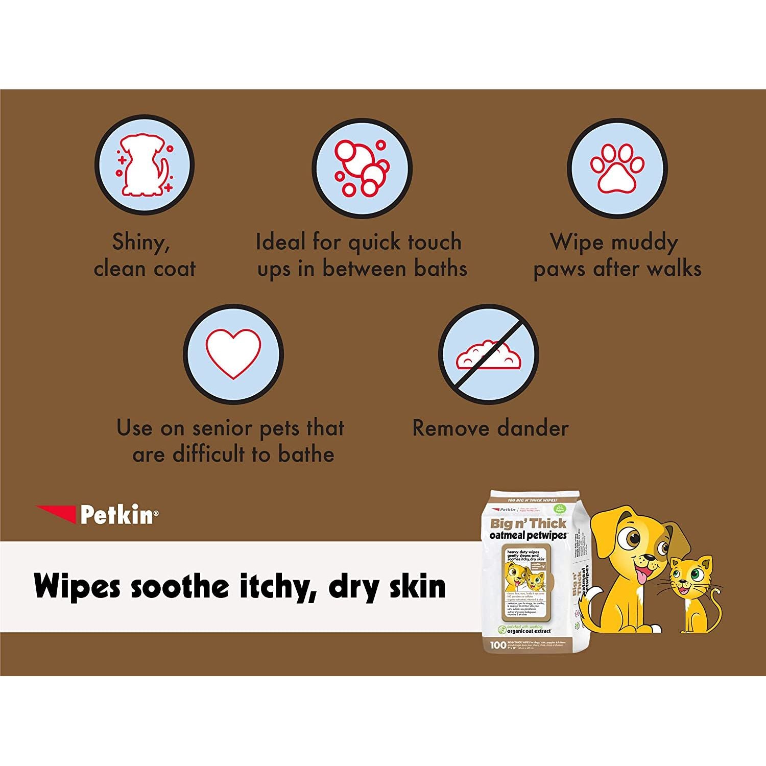 Petkin Big N' Thick Extra Large Oatmeal Pet Wipes 100 Count