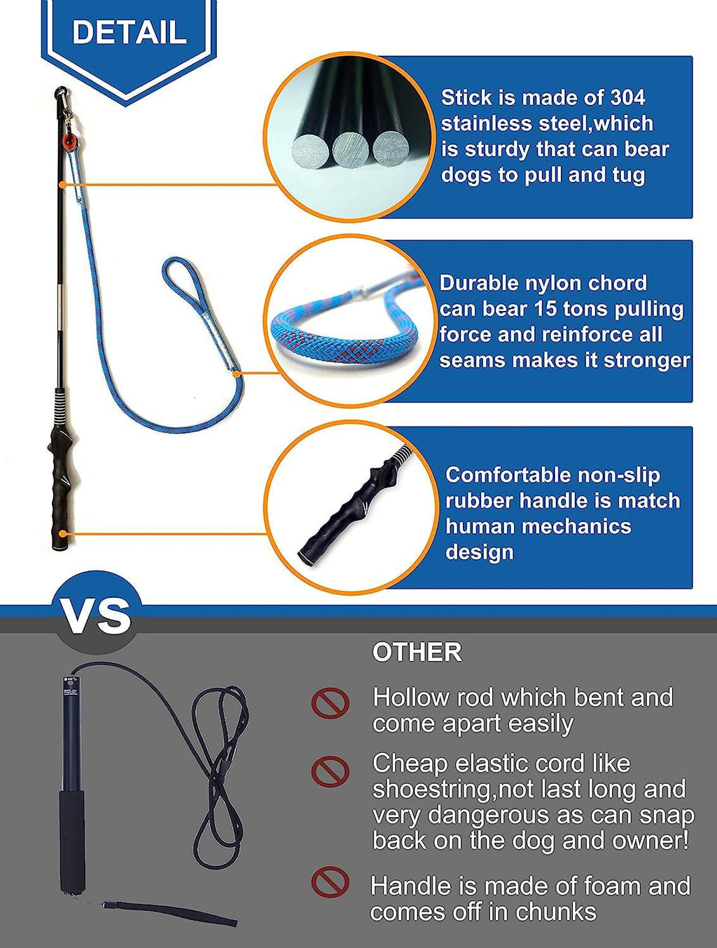 WOOZAPET Interactive Dog Flirt Pole Toy – Durable Outdoor Tug & Chase Wand with Fleece Rope Lure