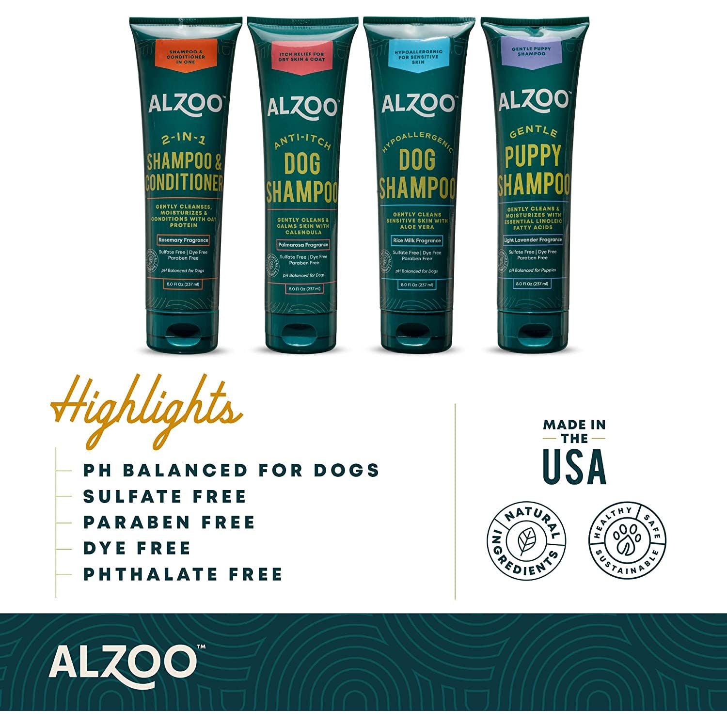 ALZOO 2-in-1 Shampoo with Conditioner for Dogs  8 oz.