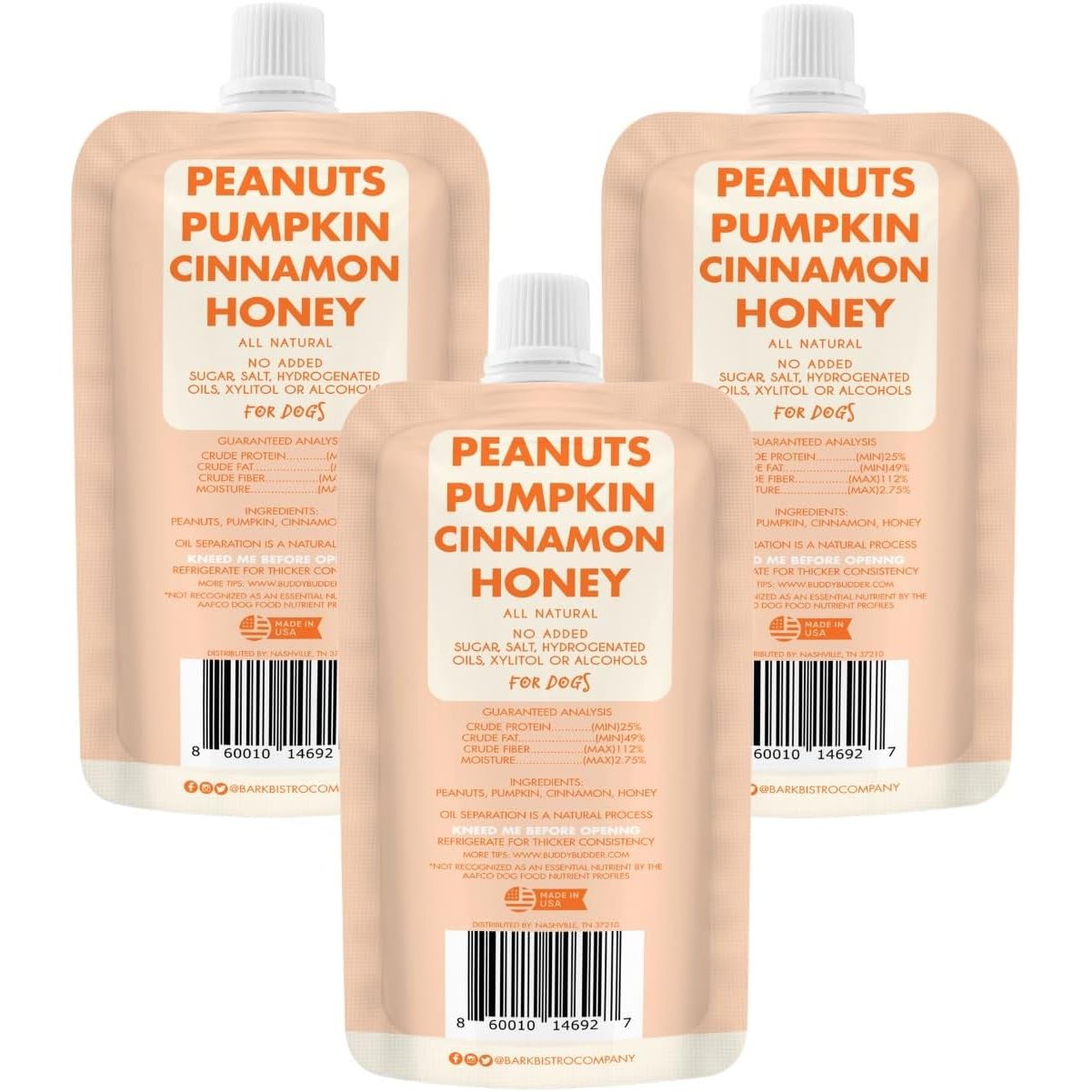 Bark Bistro Pumpkin Pup Buddy Budder Squeeze Packs — Trio, 3 x 4 oz